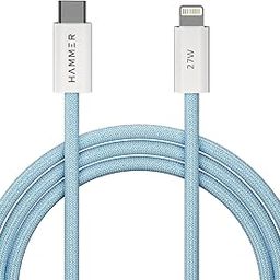 HAMMER 27W Type-C to Lightning 8 Pin Nylon Braided Cable, 27W Fast Charging, 480Mbps High Speed Data Transfer & Durable Tangle Free Design, Compatible with iPhone, iPad, iMac, AirPods, 1.2M (Blue)-19