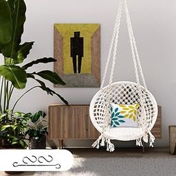 Made In India Large Size Swing Chair|With Free Complete Hanging Kit Hammock-Hanging Chair Handmade 100% Cotton For Comfort Indoor And Outdoor(Swing With Accessories)(White)-image-62