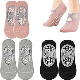 DDUP 3 Pairs Non-Slip Yoga Socks, Yoga Socks for Women Non-Slip Grips & Straps, Ideal for Pilates, Fitness, Ideal for Pilates, Fitness, Ballet, Home Workout-image-1