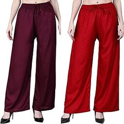 Pack of 2, Women's and Girls Viscose Rayon Regular Fit Palazzo Pants Wine Maroon-10
