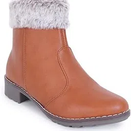 padchin Women Block Heeled Zipper Closure Fur Accent Boots-picture-12