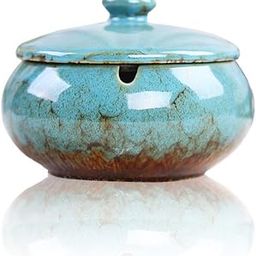 Lependor Ceramic Ashtray with Lids, Windproof, Cigarette Ashtray for Indoor or Outdoor Use，Ash Holder for Smokers,Desktop Smoking Ash Tray for Home Office Decoration - Blue-picture-17
