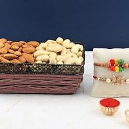 SFU E Com Set Of 2 Rakhi With Dry Fruit Hamper For Rakshabandhan Gift | Dry Fruit And Rakhi For Brother | Dry Fruit Basket Hamper | 11-84