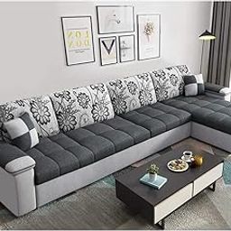 FURNY Carlito Fabric 5 Seater RHS L Shape Sofa Set (Light Grey-Dark Grey)-image-34