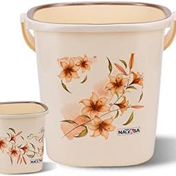 Nayasa Square Ring DLX Plastic Bathroom Set | Bucket 25 Ltrs + Mug 1.5 | Bathroom Set | Bath Set for Bathroom | Strong and Durable | Sturdy and Easy Grip Handle | Off - White-17
