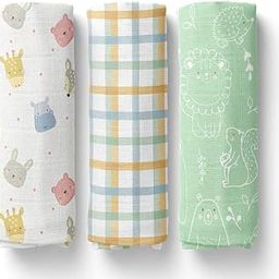 haus & kinder Organic Cotton Muslin Swaddles – Pack of 3 | 120x120 cm | Soft & Breathable Swaddles for Newborns – Jungle Jigsaw-20