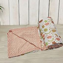 Trance Home Linen Pure Malmal Cotton Multipurpose Baby Dohar | 3-Layered Baby Swaddle | Soft -Lightweight Baby Blanket | Crib Blanket (Age : 0-6 Months - 100cm x 70 cm - Orange Stars and Clouds)-picture-29