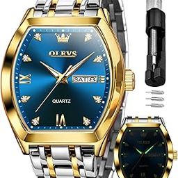 Men Watches Square Business Dress Diamond Analog Quartz Date Luxury Watch for Men Casual Stainless Steel Waterproof Luminous Two Tone Wrist Watch-image-47
