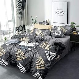 THE HOME STYLE Super Soft Glace Cotton 350 tc King Size AC Comforter l Blanket l Duvet with 1 King Size Elastic Fitted Bedsheet 72x78Inch and 2 Pillow Cover (Midnight Leaf), Multi-Colored, 4 count-1