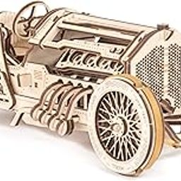 Ugears Car for Adults U-9 Grand Prix Car 3D Model Wooden Gear Puzzle Roadster Model (Car Craft STEM DIY Kits for Adults) Hand-Crank Powered Puzzle Vehicles with Working Pistons, Wheels, Shocks-picture-23