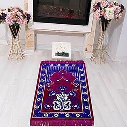 Hometara® Velvet Muslim Islamic Prayer Mat | Velvet Namaz Mat | Floral Print Janamaz | [Size: 70cm X 120cm] (Purple)-image-60
