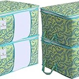 Kuber Industries Metallic Print Underbed Storage Bag, Storage Organiser, Blanket Cover Set of 4 - Olive Green, Extra Large Size-CTKTC14162-18