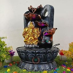Merupam Ganesha Idol Tabletop Waterfall Fountain Meditation Relaxing Ganpati Indoor Decoration, Zen Fountain for Home, Office, Bedroom Decoration Temple Decoration (M-TFM-G-9)-picture-22