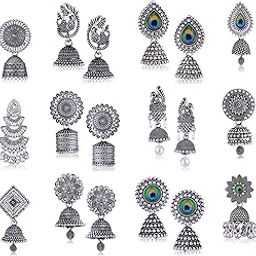 earrings for women fashion jhumka oxidised Silver Earrings for women Combo chandbali pearl chandbali stylish jhumkas traditional Earrings For girls South indian traditional Ear Rings -M879-16