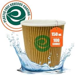 ECO SOUL [150 ml, 100 Count] Disposable Ripple Paper Cups | Plastic-Free Aqueous Coated | Eco-Friendly & Biodegradable Hot Cups | Use & Throw Party Glasses | Ideal for Tea & Coffee | 420 GSM-image-5