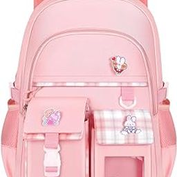 School Backpack for Girls Pink Plaid Schoolgirls Backpack Book Bag Multi Compartment Waterpoof School Lightweight Travel Gift Birthday Gift for Girls-26
