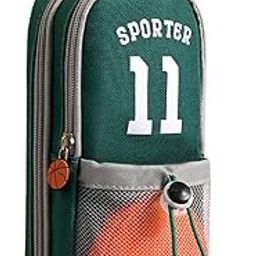 Dravina Polyester Large Capacity Pencil Pouch With 3 Zippers & 5 Compartments - Waterproof Standing Pencil Case With Metal Zipper + Football Charm & Coin Pouch (Sporter),multicolor-image-97