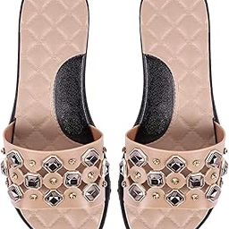 Women Beige Synthetic Flat Slip on 38 EU-image-55