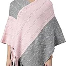 Women's Three-Quarter Sleeves V-Neck Colourblocked Pink Poncho-015_Pink-image-1
