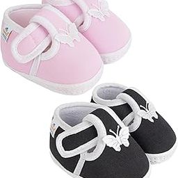 6 To 12 Months Baby Boys & Girls Pack of 2 Pair Cotton Booties (Baby Pink, Black)-image-76