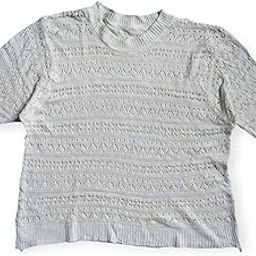 Knitted Cotton Pullover, Crew Neck, Pointelle Pattern, Grey, Size M for Women and Girls-image-85
