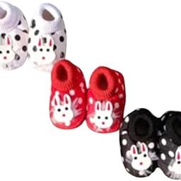 Stylish Bootie Anti Slip Sole Unisex Baby Newborn Infant Baby Booties Kids First Walking Soft Fabric Shoes Multicolor Pack Of 3 Pair- Size 0 to 3 Month-44