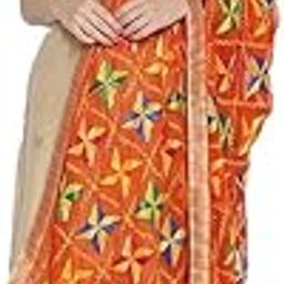 Women's Thread Embroidered Chiffon Phulkari Dupatta Chunni-image-2