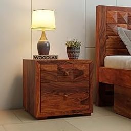 WOODLAB Solid Sheesham Wood Bedside End Table with 2 Drawer Storage for Bedroom Wooden Nightstand Table Home Office (Natural Finish)-25