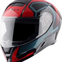 Vega Ranger Crew ISI Certified Gloss Finish Full Face Helmet for Men with Clear Visor-Black Red-L-12