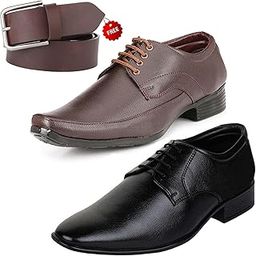 Graceful Formal Shoes/Party Shoes/ 2 Shoes Combo with Free Belt for Men and Boys (BAZAAR8774_VTR-301-Blk) Multicolor-10