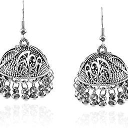Antique Traditional Oxidized Polish Jhumka Earrings for Women & Girls | Dome-Shaped Ethnic Earrings with Ghungroo | Boho Statement Jewelry for Festive & Wedding Look-image-11