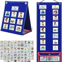 PATPAT® Flash Cards for Kids Visual Schedule Calendar Chart, 2 in 1 Foldable Autism Daily Chore Routine Chart with 96 Cards Montessori Learning Toys for 3+ Year Old Kids Wall Planner for Home School-11