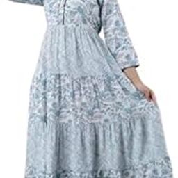 SkyBlue Long Gown for Womens,Rayon with Beautifull Design, 3/4 Sleeves-image-84