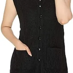 lady willington Women's Wool V-Neck Cardigan (PUREWOOLRAINBOWSEMIHALFSLEEVECOTTY_Black_Medium)-picture-1