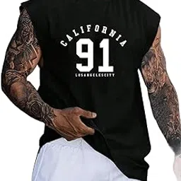 sxv style Men's Sleeveless Tank Top with California91 Flag Text Printed-picture-15