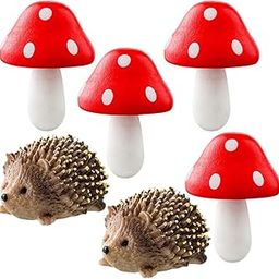 Supvox® 6Pc Miniature Garden Decor - Resin Hedgehogs & Wood Mushroom - Fairy Garden Decor - Moss Landscape Miniature Decorations - Suitable for Moss Landscape, Garden Ornaments, Flower Pots, Dollhouse-image-33