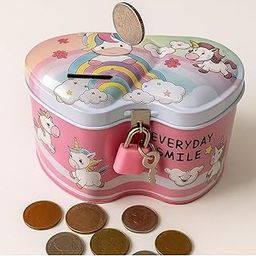 Piggy Bank for Kids Space Money Saving Tin Coin Bank with Lock and Key Birthday Return for Boys & Girls, Money Bank, Coin Box, Metal Coin Box for Kids (Space), Multi (Pink)-image-97