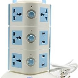Impro Tower Spike Buster - 3 Floor - 2 USB 11 Socket Surge Protector 1.6 Meter Cord Length (White, Blue)-picture-10