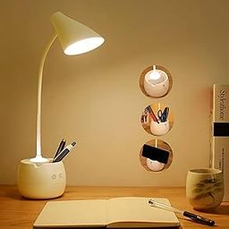 BKK Plastic Dual LED Light & Rechargeable 3 Color Touch Lamp With Warm Color, Eye Care, Mobile Holder & Stationary Holder - White-2