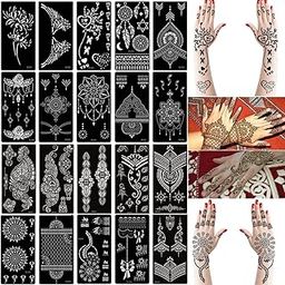 Xmasir 20 Sheets Henna Tattoo Stencil Kit,Temporary Tattoo Templates Indian Arabian Self Adhesive Tattoo Sticker for Face Body Art Paint-image-3