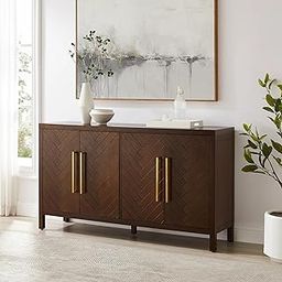 The DIQSHCET Modern Sideboard Cabinet with 4-Door Brown Wood Storage Unit with Elegant Gold Handles – for Dining Room, Living Room, or Entryway-image-34