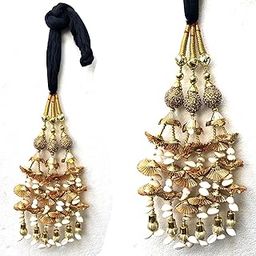 SANDYNAVZ Long Length Ball design Hair Paranda for Women, braide tassles, hair accessory for wedding, Parandi Punjabi Tassles Hair Paranda Braid Parandi Choti Big Parada (Golden)-image-24