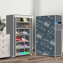 Gadzooks 6 Shelf Designer Foldable Collapsible Portable Wardrobe/Shoe Rack Storage Organizer Closet Almirah for Clothes, Kids Toys, Cupboard & Cloth Rack (Fabric, Metal)-image-124