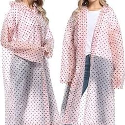 Long Raincoat Water Resistant Rain Jacket with Adjustable Hood Outdoor Portable Rainwear Poncho for Boy Girl Travel (Universal, Random) (Polka Dot Design)_Pack Of 01,Free Size-image-95