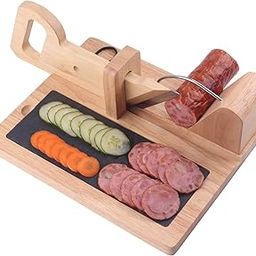 Sausage cutter CHIUSING Premium Sausage Salami Guillotine Slicer- Rustic Wooden Design & Sharp Stainless Steel Blade For Slicing Chorizo, Pepperoni & More Dried Meat Delicacies with child saft lock-picture-30