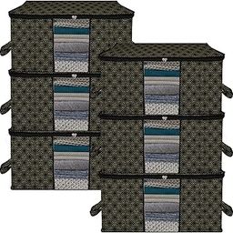 Heart Home Underbed Storage Bag|Clothes Storage Organizer|Clear Window Blanket Cover|Cloth Organizer with Handle|Golden Dot-Design|Large|Pack of 6|Black-image-72