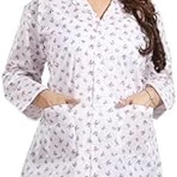 Women's White Floral Print Cotton Suncoat Full Sleeves Plus Size-10