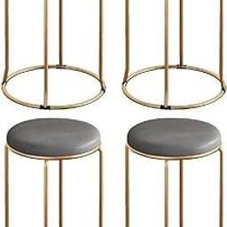 NUTECH IMPEX 18 Inch Round Leather Coffee Shop Milk Tea Shop Bar Stools Versatile Metal Frame for Home, Kitchen Office Modern Design Multi-Purpose Seating Chairs Stylish Décor (Gold+Grey) (4 Pcs)-picture-32