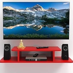 WOODENYA Setup Box Stand/Set up Box Stand/Wooden Tv Cabinet Wall Shelves, Smart Led Tv Entertainment Unit Set Top Box Stand Wall Mounted Shelf Racks for Home Living Room, (Red)-picture-30