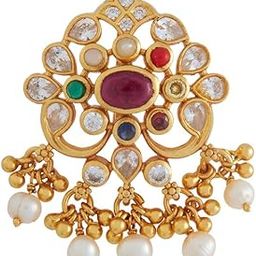 Navaratna Gold Plated Ethnic 92.5 Pure Silver Temple Pendant - 426323-image-16